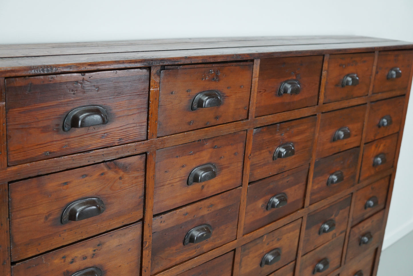 Large Antique French Pine Apothecary Cabinet, Early 20th Century