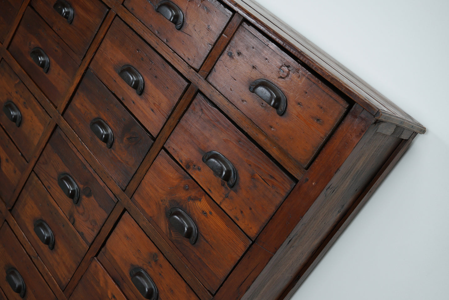 Large Antique French Pine Apothecary Cabinet, Early 20th Century