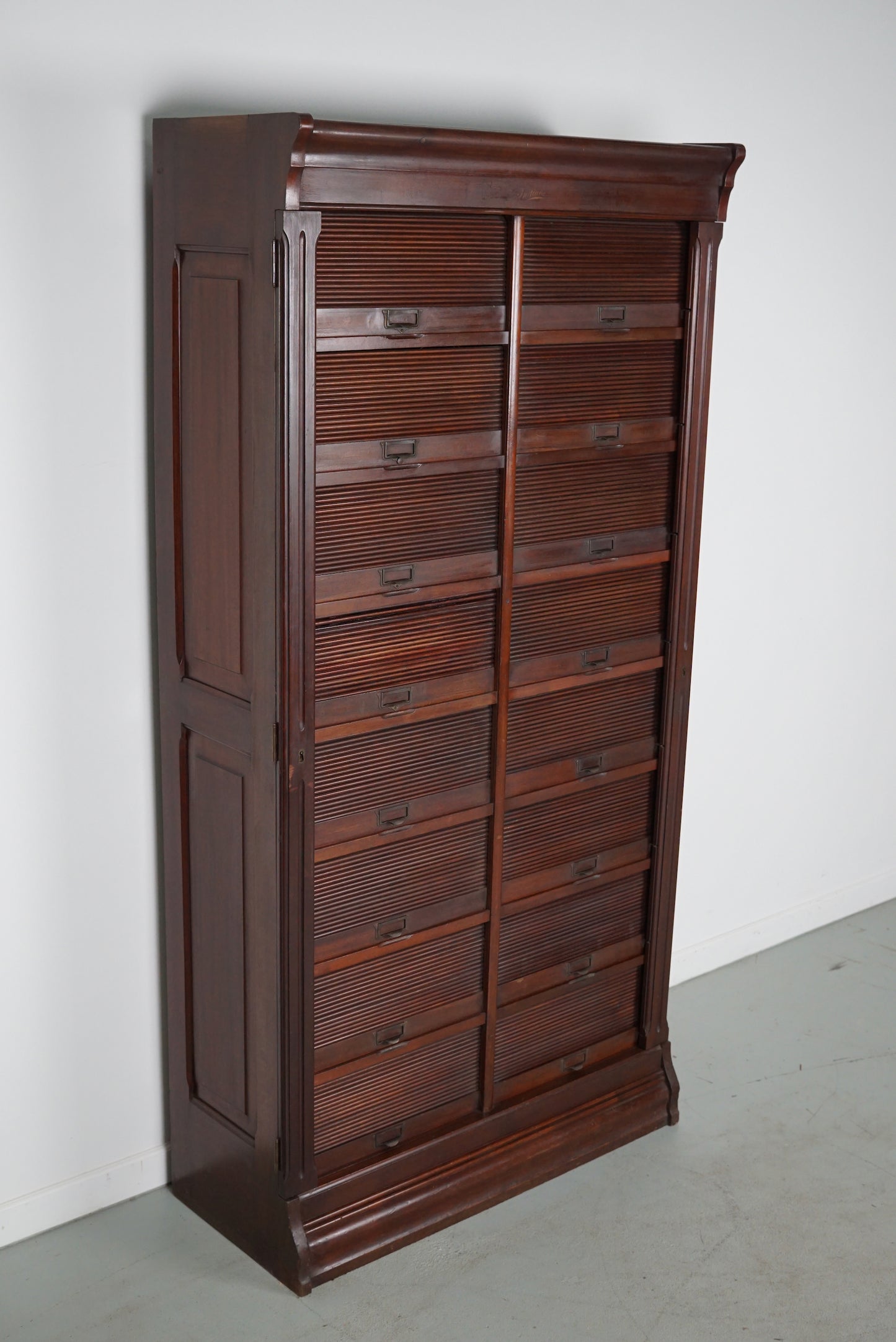 Antique Mahogany Filing Cabinet with Roll Down Tambour Doors, USA circa 1920