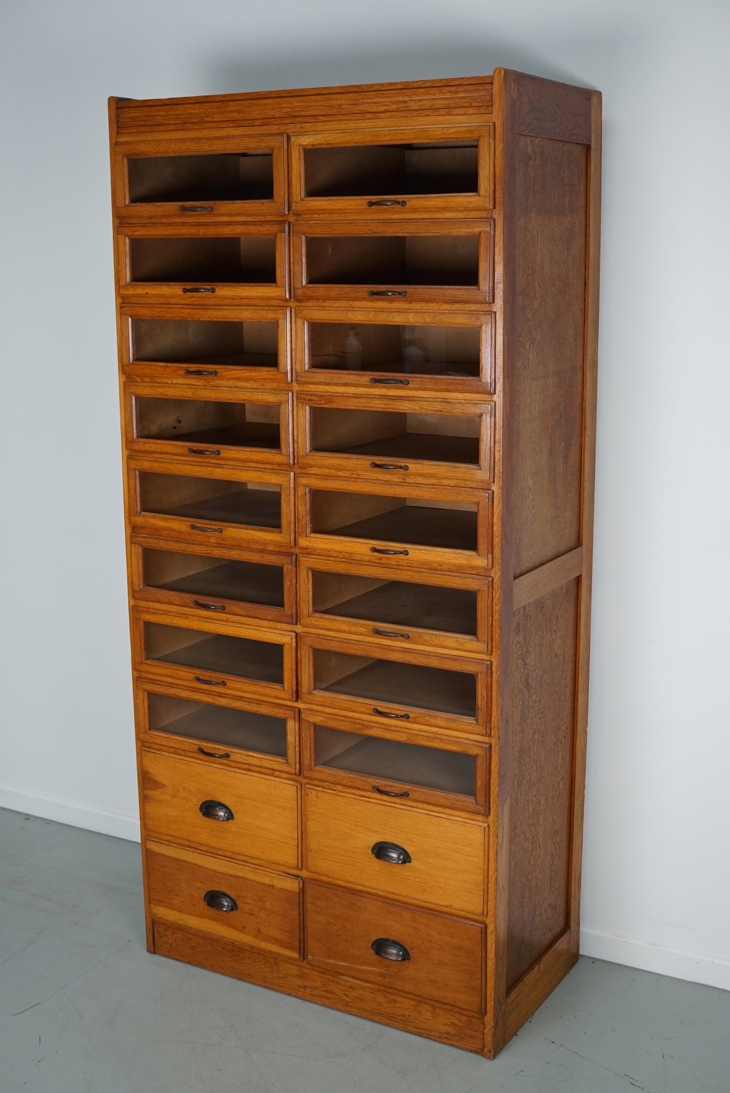 English Haberdashery Shop Cabinet with Glass Fronted Drawers, Circa 1930s