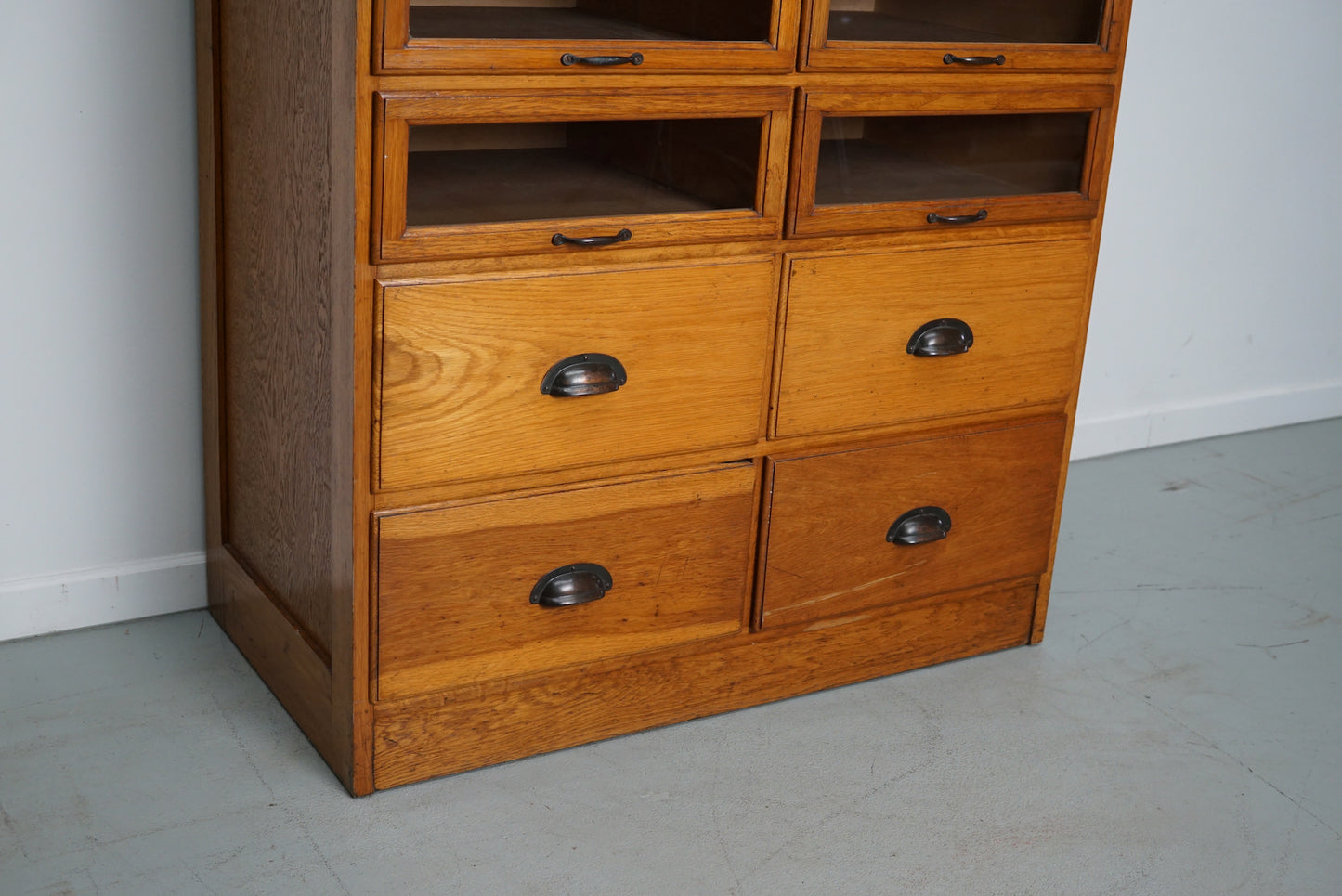 English Haberdashery Shop Cabinet with Glass Fronted Drawers, Circa 1930s