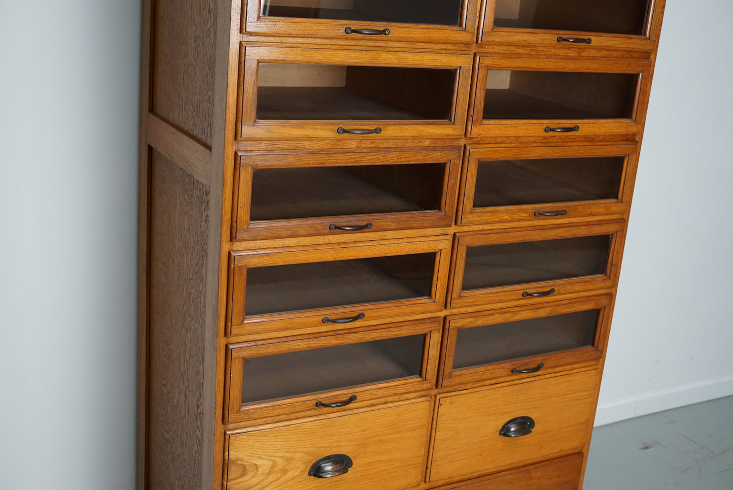 English Haberdashery Shop Cabinet with Glass Fronted Drawers, Circa 1930s