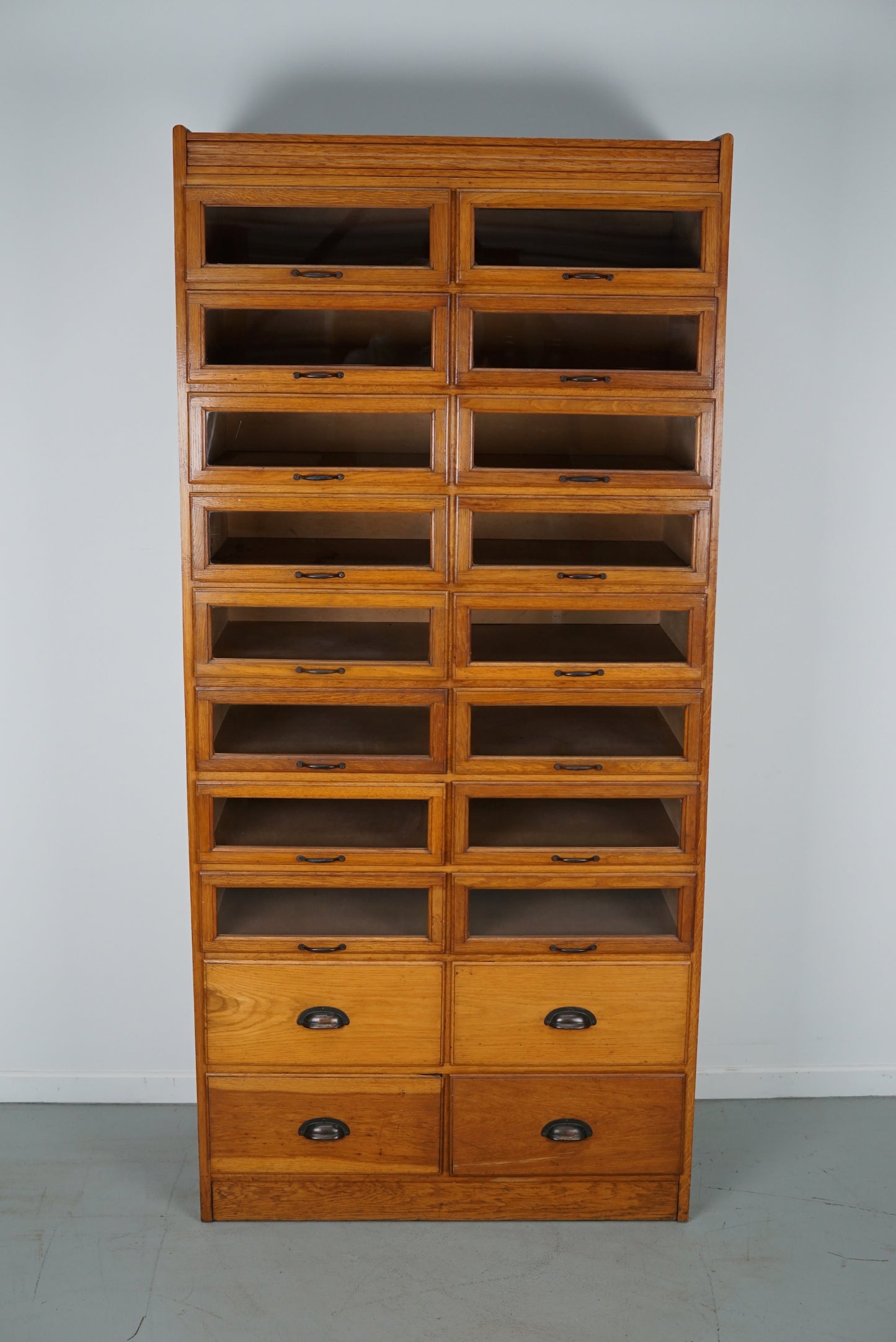 English Haberdashery Shop Cabinet with Glass Fronted Drawers, Circa 1930s