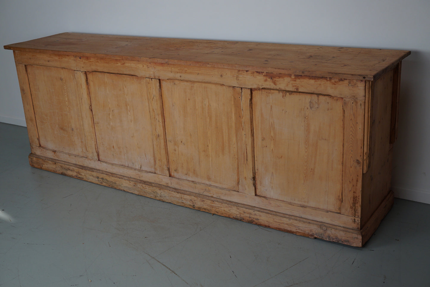 Antique Rustic Large German Pine Apothecary Cabinet / Shop Counter, 1900s