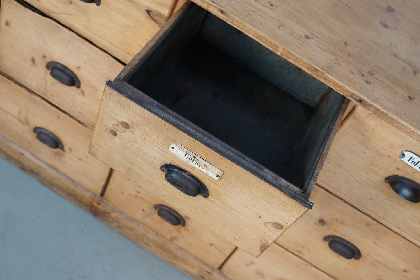 Antique Rustic Large German Pine Apothecary Cabinet / Shop Counter, 1900s