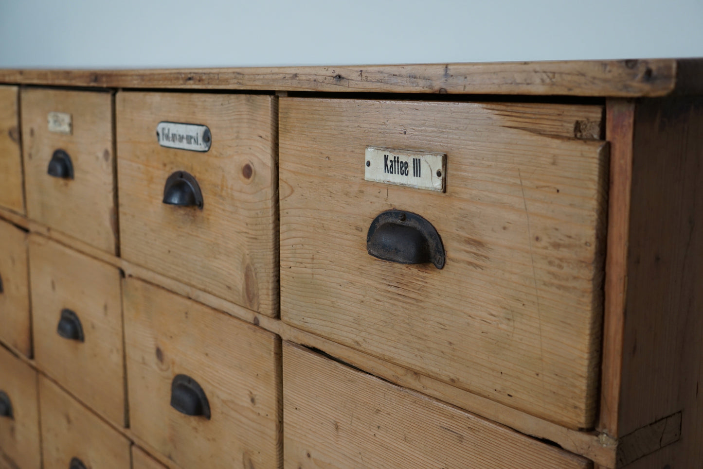 Antique Rustic Large German Pine Apothecary Cabinet / Shop Counter, 1900s