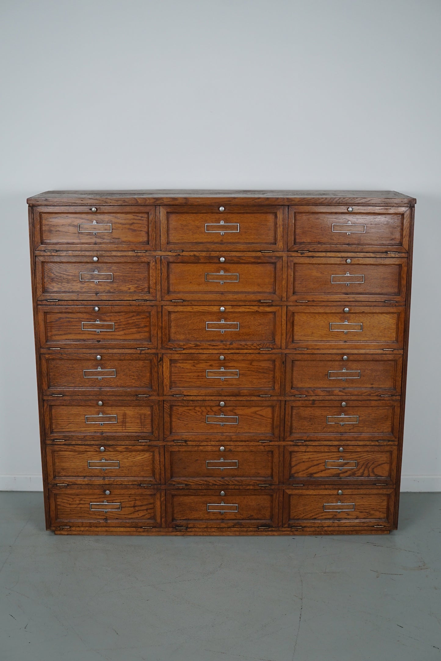 Antique French Oak Bank Cabinet with Drop Down Doors, ca 1920s