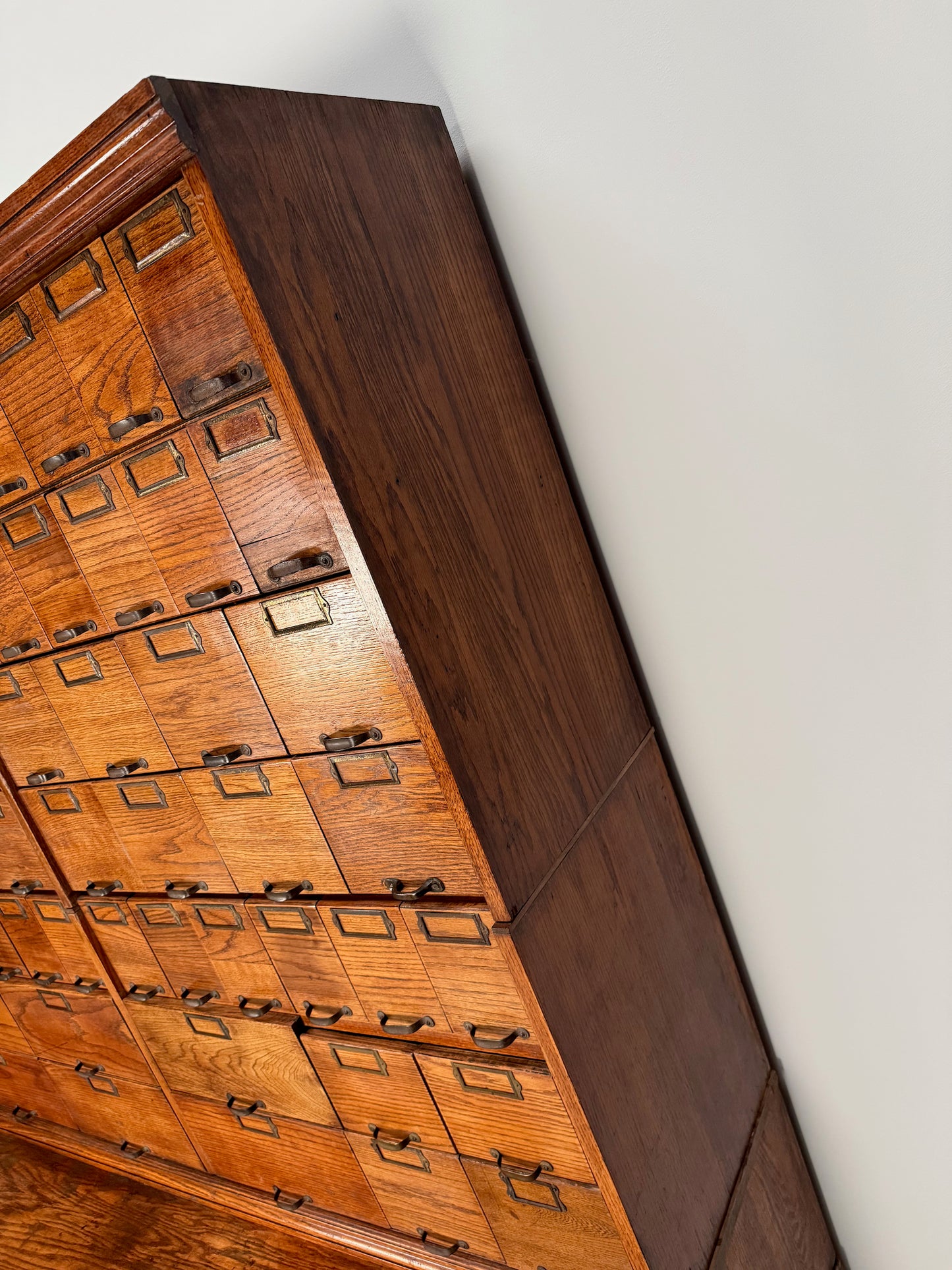 Antique Very Large American Oak Grain / Apothecary Cabinet, ca 1900