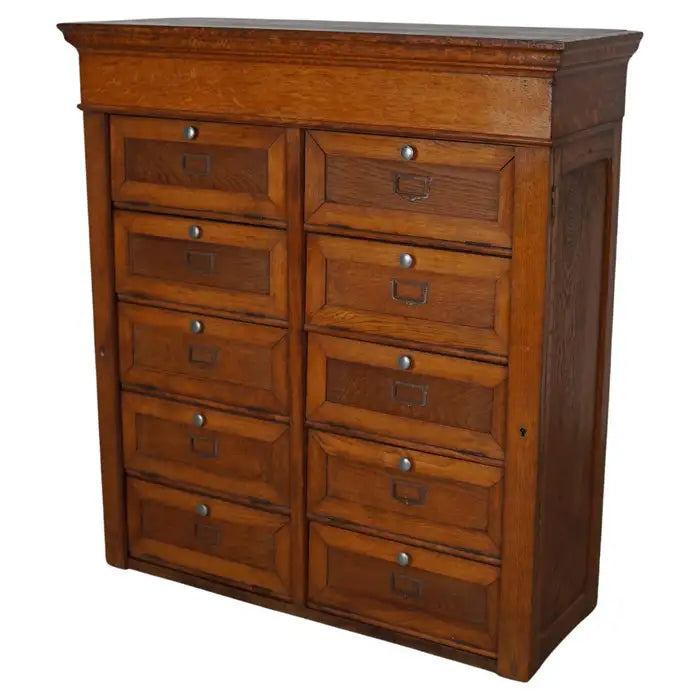 Antique French Oak Filing Cabinet Folding Doors, 1930s