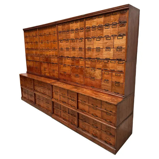 Antique Very Large American Oak Grain / Apothecary Cabinet, ca 1900