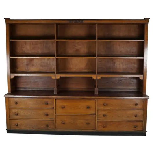 Large Antique Art Deco German Oak Chocolate Shop Cabinet, 1920s