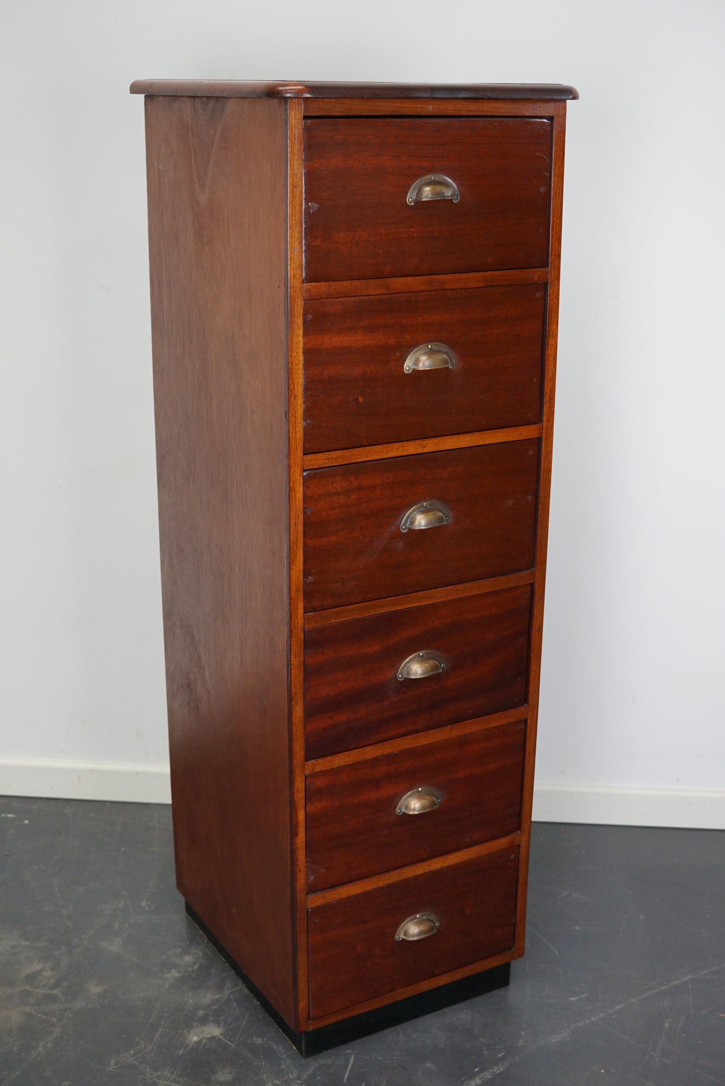 Dutch Industrial Mahogany Apothecary Cabinet, Mid-20th Century