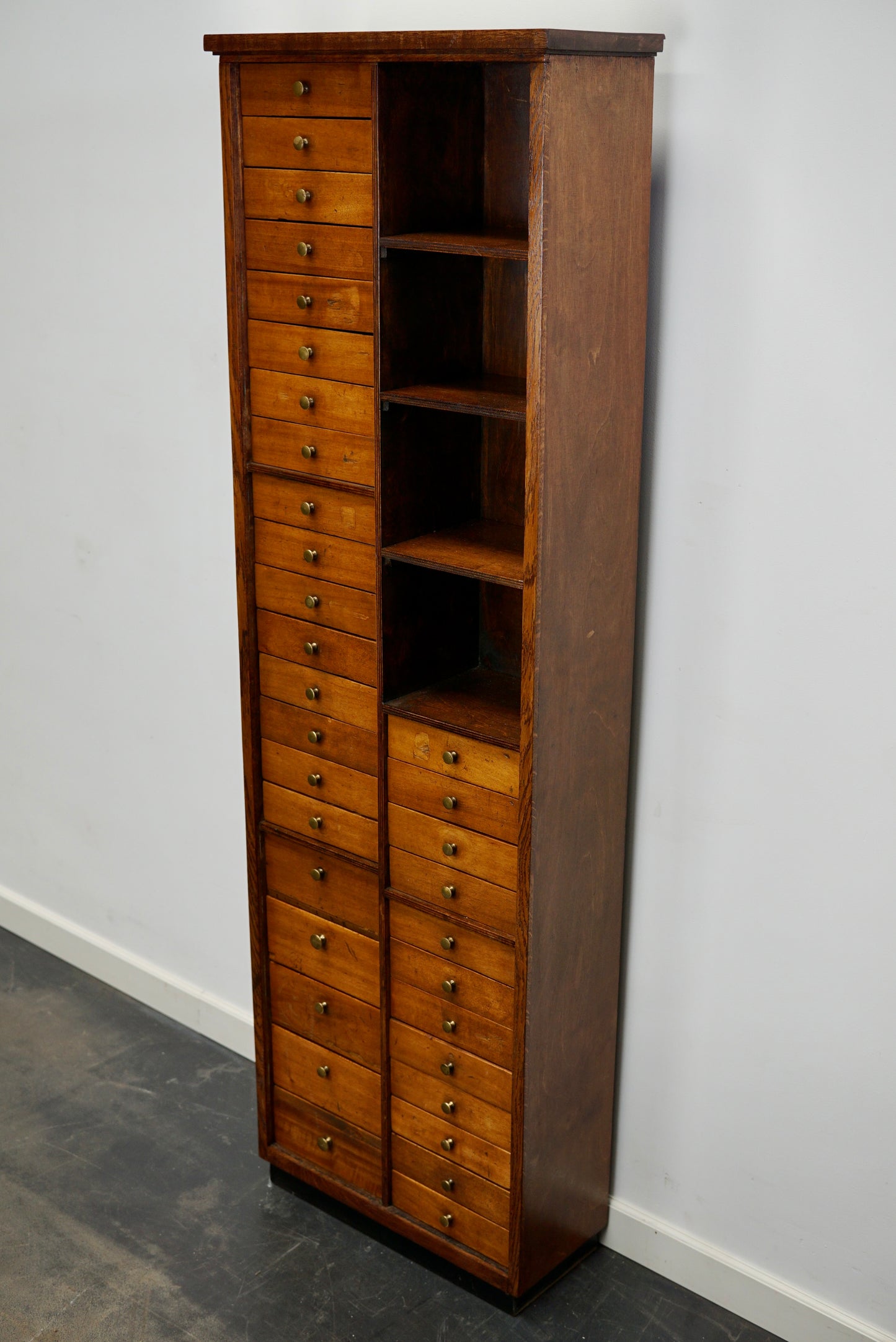 French Industrial Beech Apothecary / Watchmakers Cabinet, Mid 20th Century
