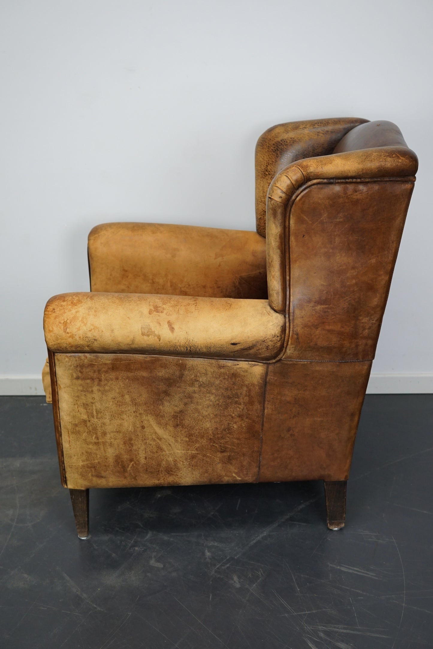 Vintage Dutch Cognac Colored Wingback Leather Club Chair