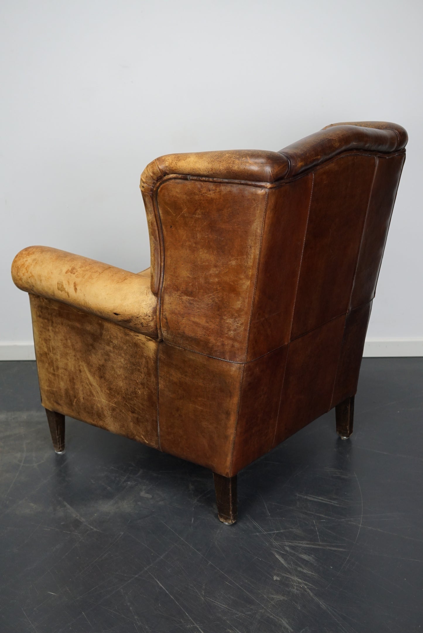 Vintage Dutch Cognac Colored Wingback Leather Club Chair