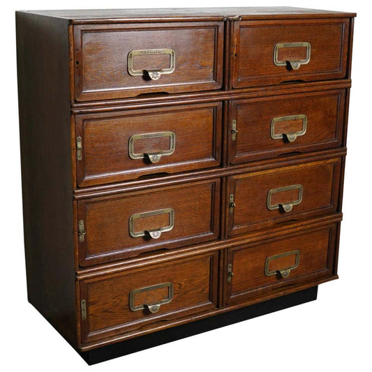 Antique German Oak Filing Cabinet with Drop Down Doors by Stolzenberg, 1930s