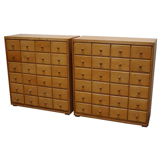 Pair of Dutch Industrial Beech Apothecary Cabines, Mid-20th Century