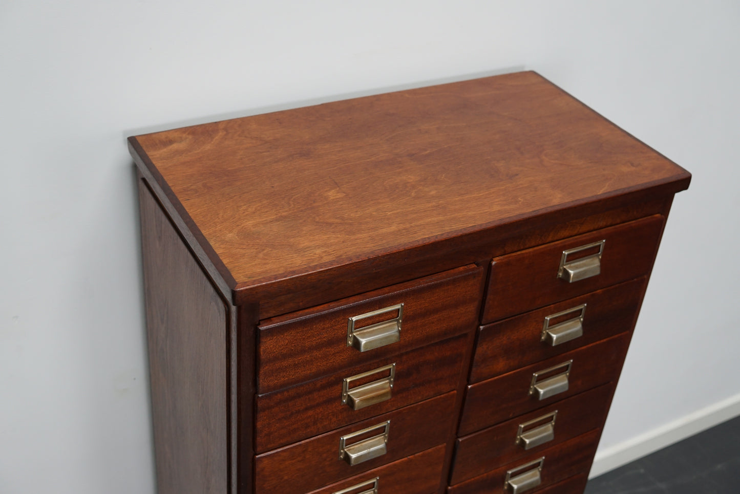 Dutch Industrial Mahogany Apothecary Cabinet, Mid-20th Century