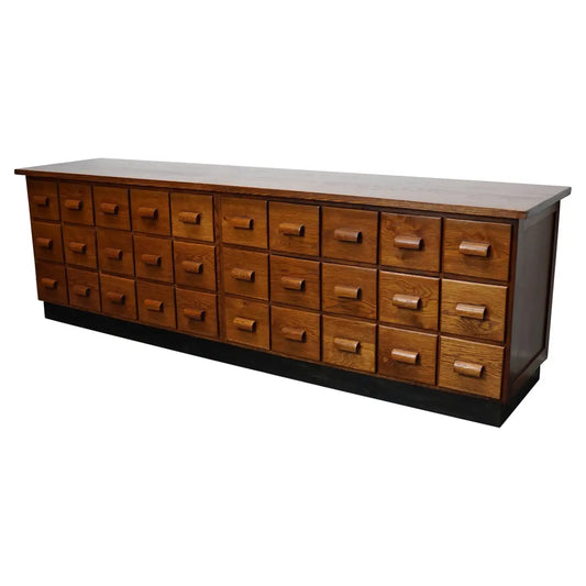 Oak German Industrial Apothecary Cabinet / Lowboard, Mid-20th Century