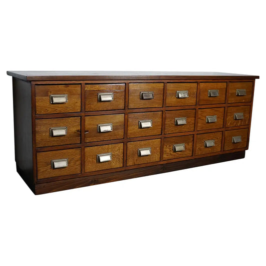 German Industrial Oak Apothecary Cabinet / Lowboard, Mid-20th Century