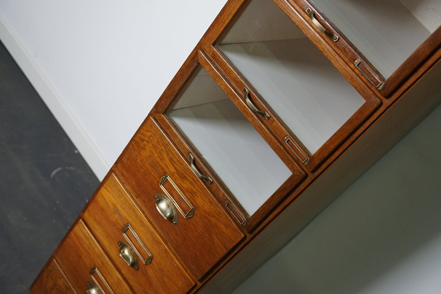 Vintage Dutch Oak Haberdashery Shop Cabinet, 1930s