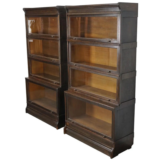 Pair of Antique Oak Stacking Bookcases by Muller in Globe Wernicke Style ca 1930
