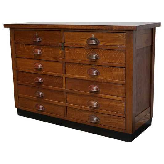 Dutch Industrial Oak Apothecary Cabinet, Mid-20th Century