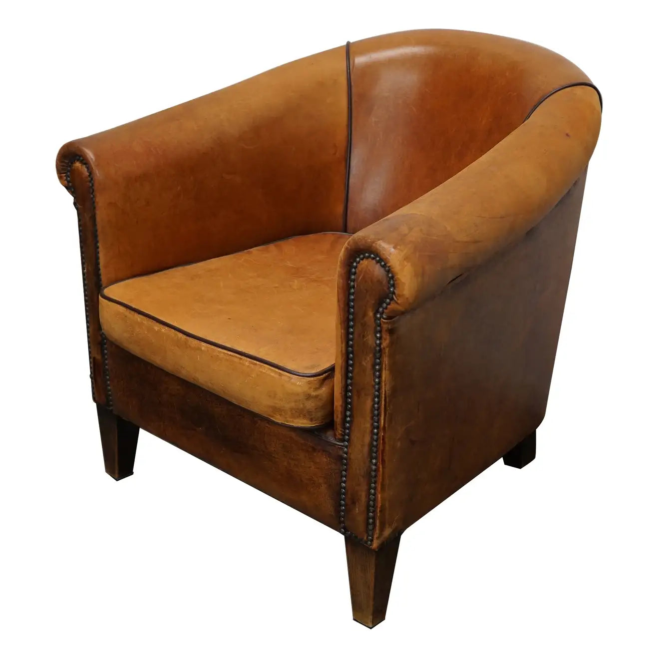 Vintage Dutch Cognac Colored Leather Club Chair