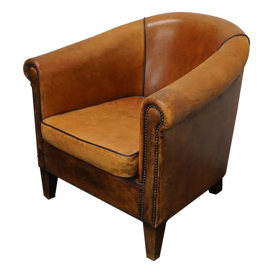 Vintage Dutch Cognac Colored Leather Club Chair