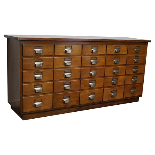 German Industrial Oak Apothecary Cabinet, Mid-20th Century