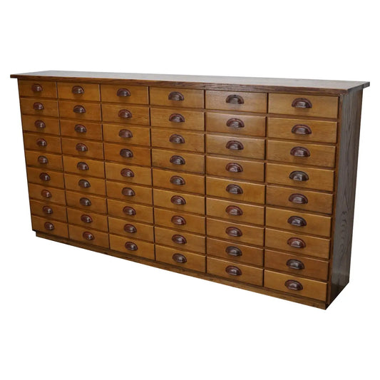 German Industrial Oak Apothecary Cabinet, Mid-20th Century