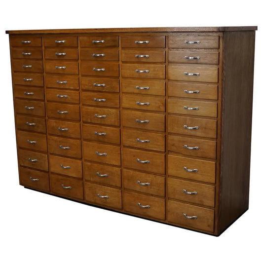 Dutch Industrial Oak Apothecary Cabinet, Mid-20th Century