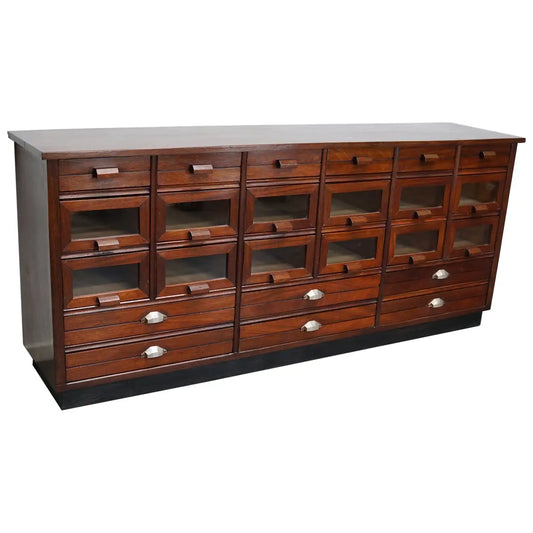 Vintage Dutch Beech and Mahogany Haberdashery Shop Cabinet, 1940s