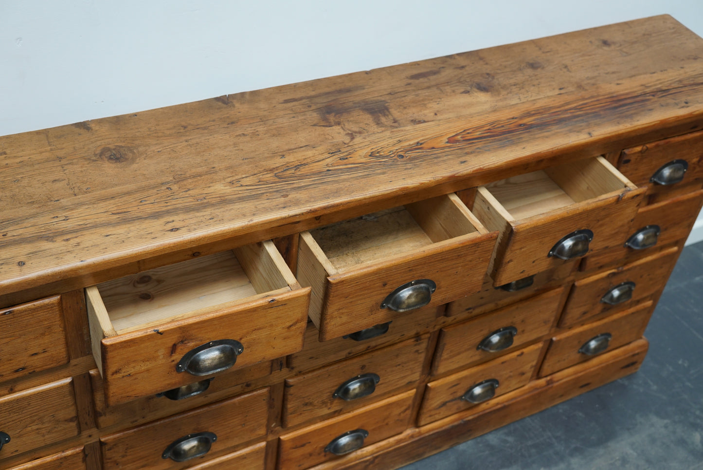 Old Rustic Pine French Apothecary Cabinet, Early 20th Century