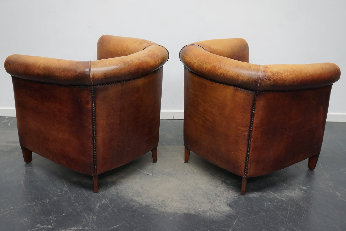 Vintage Dutch Cognac Colored Leather Club Chair, Set of 2