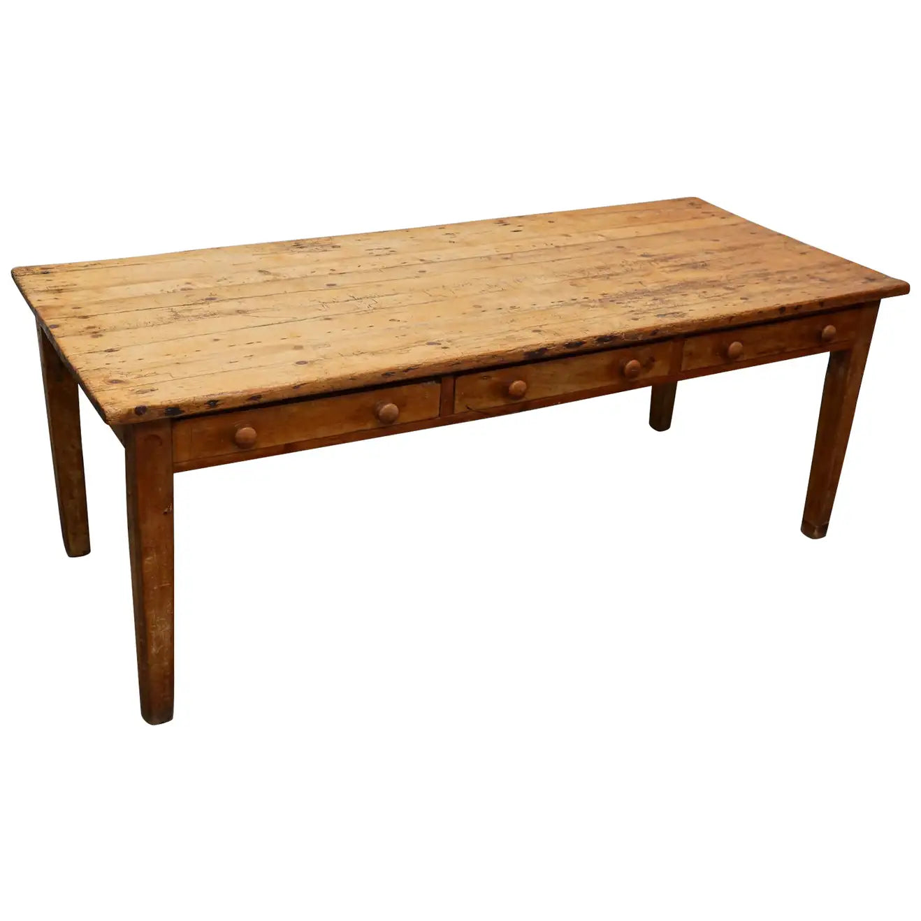 Antique Light Pine English Farmhouse Dining Table, 19th Century