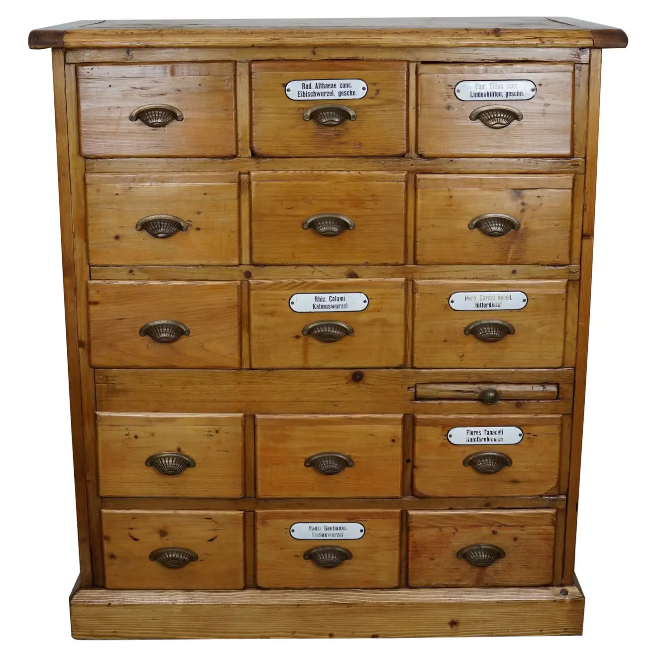 Antique German Pine Apothecary Cabinet with Enamel Shields, 1900s