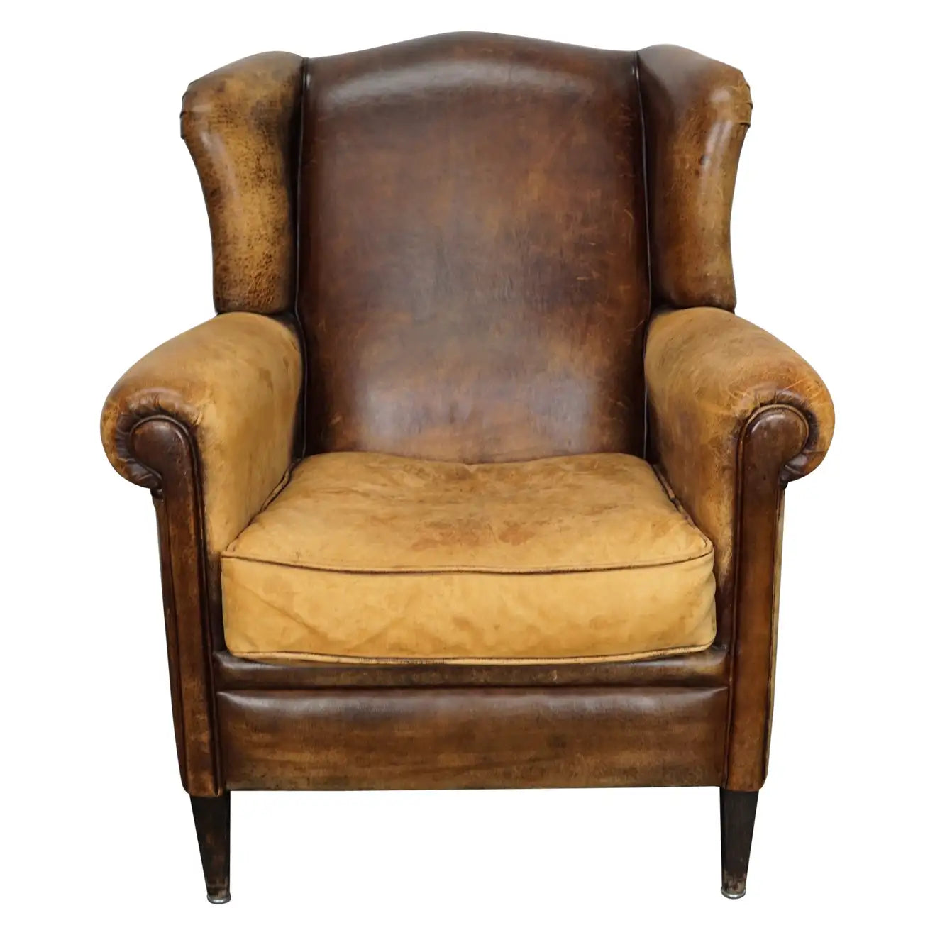 Vintage Dutch Cognac Colored Wingback Leather Club Chair