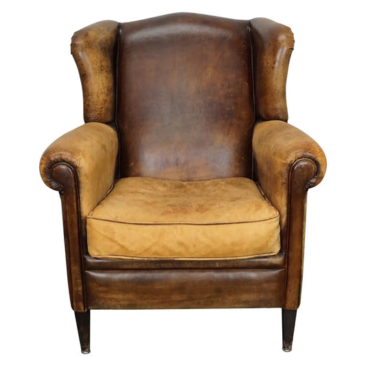 Vintage Dutch Cognac Colored Wingback Leather Club Chair