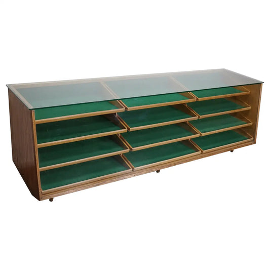 Large Vintage Spanish Walnut Haberdashery Cabinet or Shop Counter, 1960s