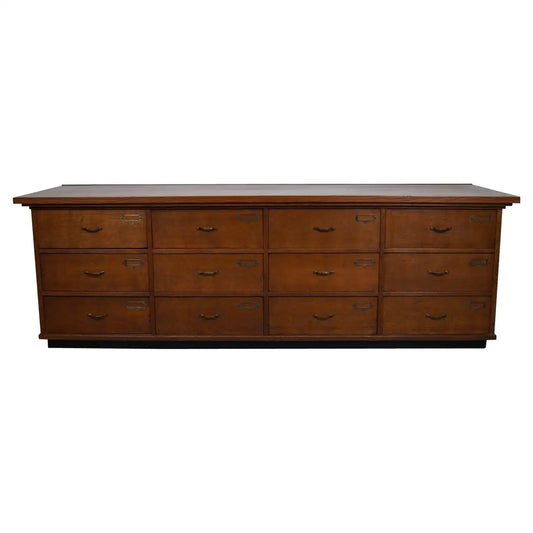 Dutch Oak Art Deco Apothecary Cabinet Bank of Drawers, 1930s