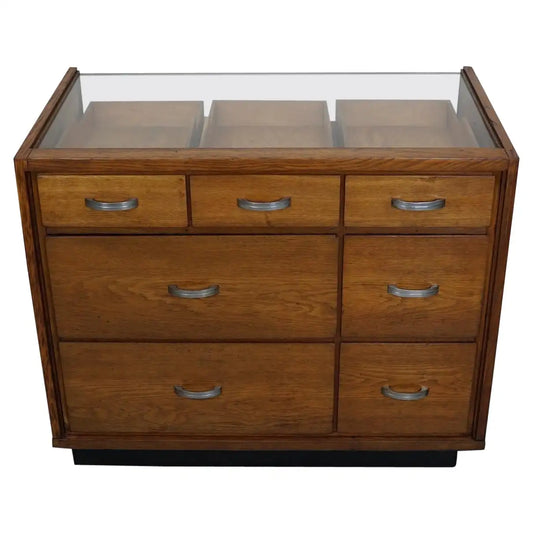 Vintage French Oak Haberdashery Cabinet or Shop Counter, 1950s