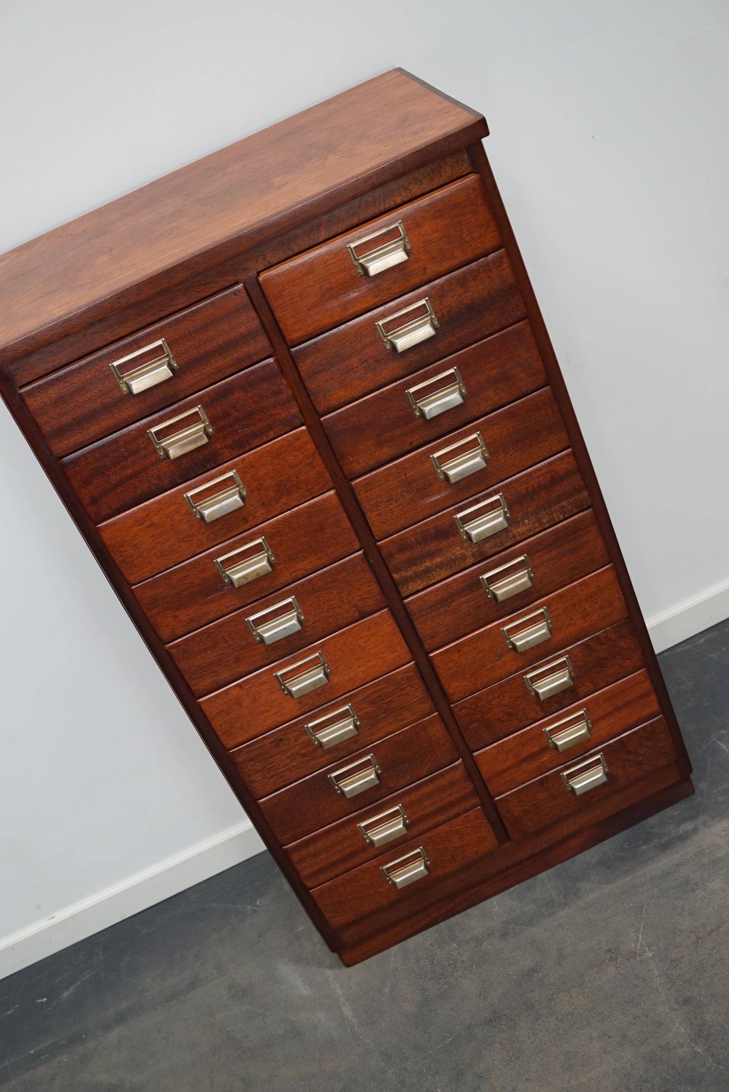 Dutch Industrial Mahogany Apothecary Cabinet, Mid-20th Century