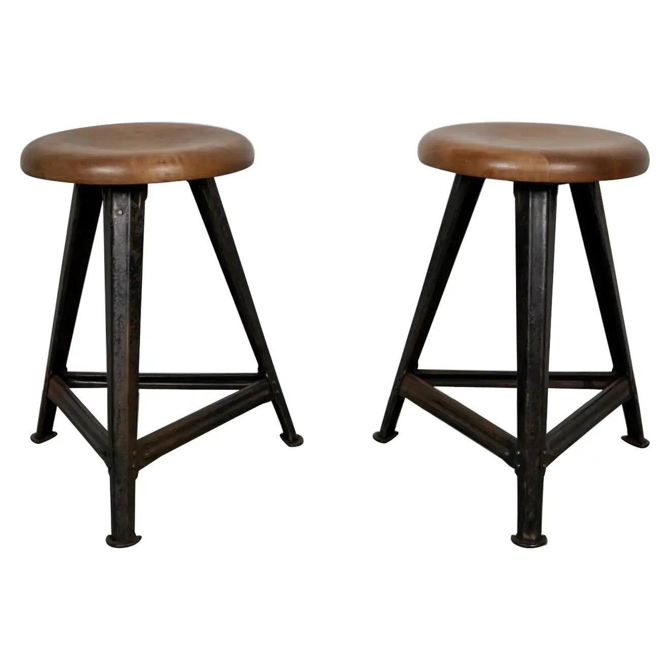 Pair of Industrial Steel Factory Stools by Rowac Robert Wagner Chemnit ...