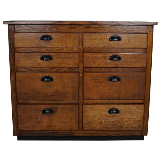 Belgian Industrial Oak Apothecary Cabinet / Bank of Drawers, 1940s