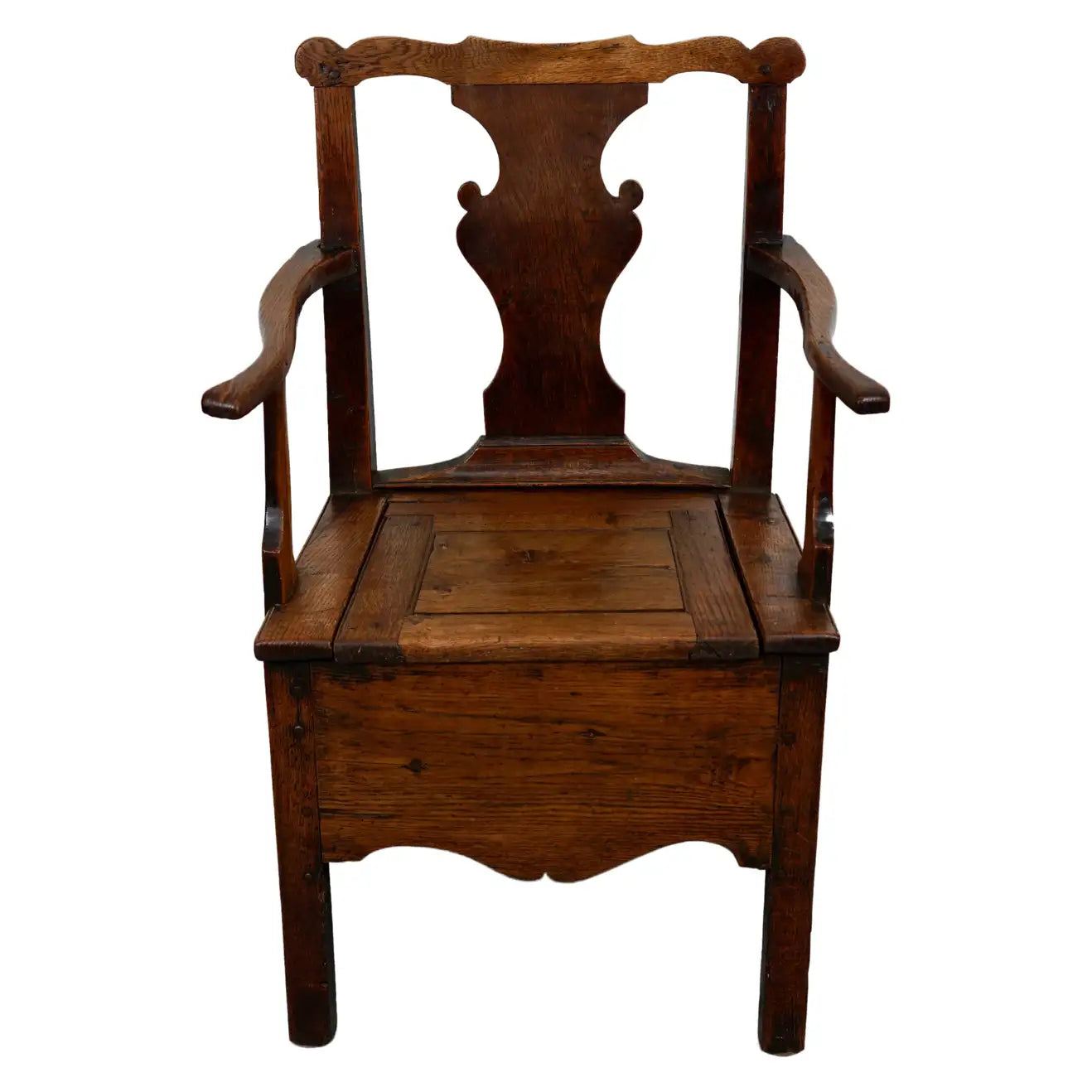 Antique English Oak Commode Chair 18th Century