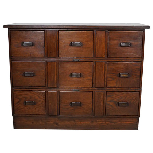 Antique Dutch Oak Apothecary Cabinet or Filing Cabinet, Early 20th Century