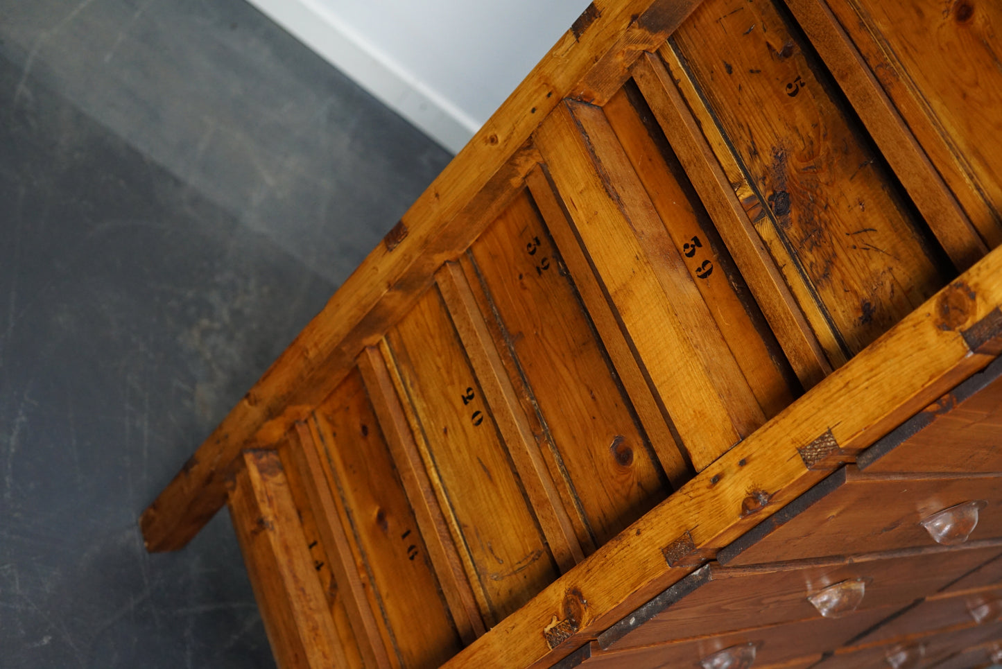 Dutch Pine Industrial Apothecary / Workshop Cabinet, 1950s