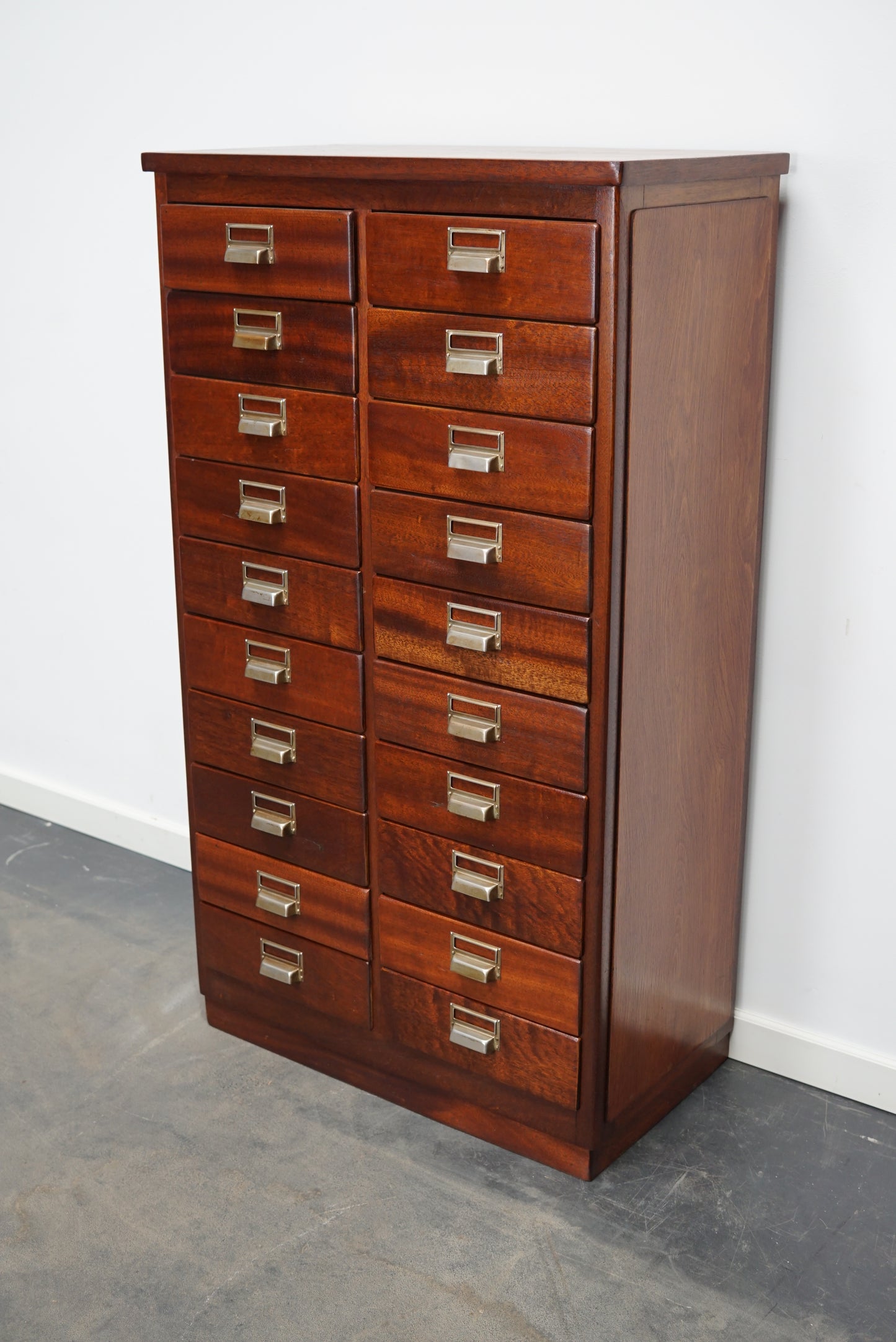 Dutch Industrial Mahogany Apothecary Cabinet, Mid-20th Century