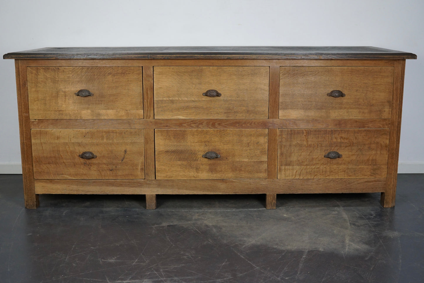 Antique French Oak Rustic Bank of Drawers or Shop Counter, Circa 1900